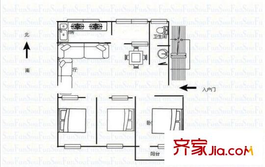 濰棉小區(qū) 3室 戶型圖