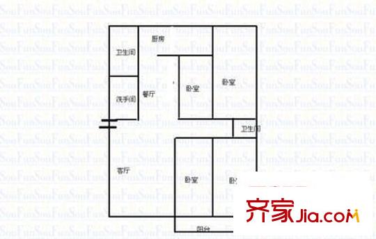 市國稅局宿舍 4室 戶型圖