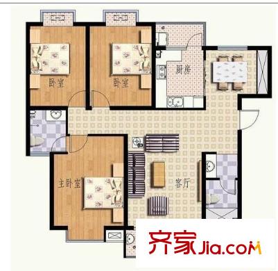 華光嘉苑戶型圖2號樓1戶型 3室2廳2衛(wèi)1廚