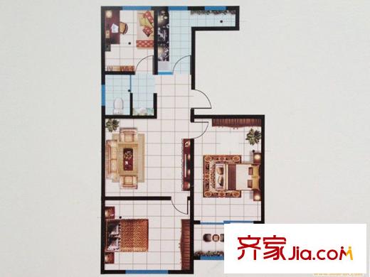 恒信西江月戶型圖二期F戶型 3室1廳1衛(wèi)1廚