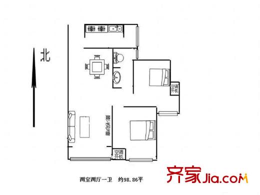 遠大理想城 2室 戶型圖
