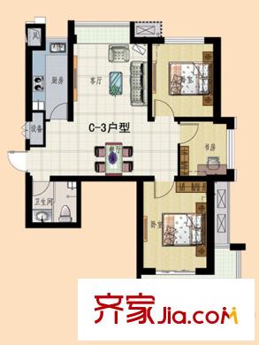 龍熙園戶型圖一期高層3號(hào)樓C3戶型圖 3室2廳1衛(wèi)1廚