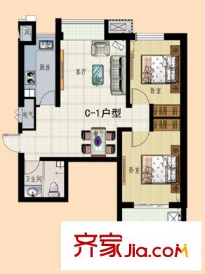 龍熙園戶型圖一期高層3號(hào)樓C1戶型圖 2室2廳1衛(wèi)1廚