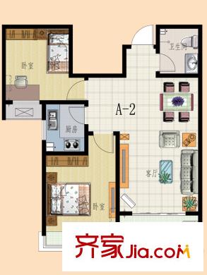 龍熙園戶型圖A2戶型 2室2廳1衛(wèi)1廚