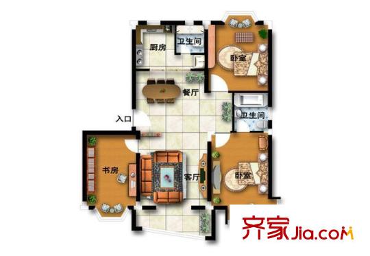金色九州 戶型圖（3室2廳1廚1衛(wèi)）
