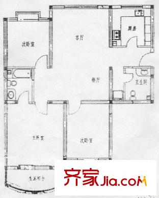 歐美佳苑戶型圖戶型圖 3室2廳2衛(wèi)1廚