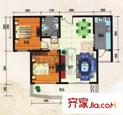 恒易星河戶型圖戶型圖 2室2廳1衛(wèi)1廚