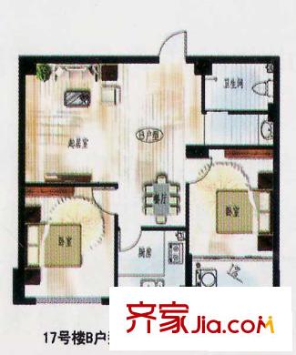 蘇杭花園戶型圖17#-B戶型 2室2廳1衛(wèi)1廚