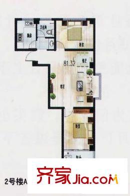 蘇杭花園戶型圖2#-A’戶型 2室2廳1衛(wèi)1廚