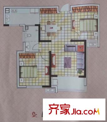 紫御東郡戶型圖B戶型 2室2廳1衛(wèi)1廚