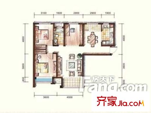 紫御東郡戶(hù)型圖戶(hù)型圖 3室2廳1衛(wèi)1廚