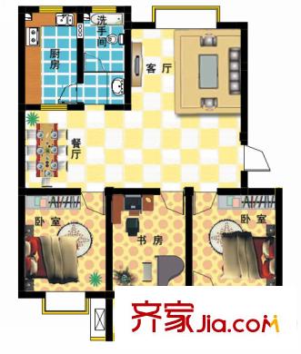 清河灣戶型圖3、5、14、20號(hào)樓標(biāo)準(zhǔn)層戶型 3室2廳1衛(wèi)1廚