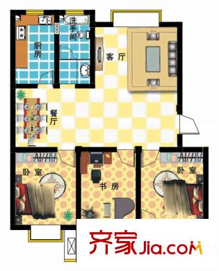 清河灣戶型圖15號(hào)樓標(biāo)準(zhǔn)層戶型 3室2廳1衛(wèi)1廚