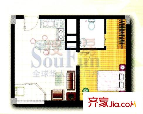 日月星辰戶型圖小戶型 1室1廳1衛(wèi)1廚