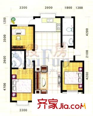 日月星辰戶型圖F戶型 3室2廳2衛(wèi)1廚