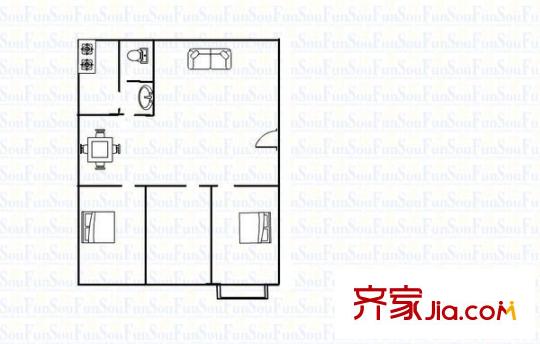 向陽苑小區(qū)2室 戶型圖