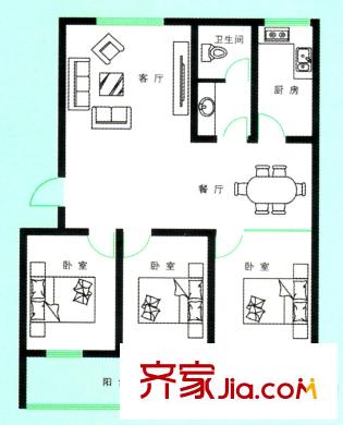 恒信御景峰戶型圖3戶型 3室2廳1衛(wèi)1廚