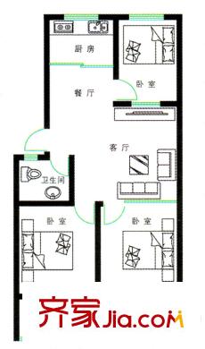 恒信御景峰戶型圖多層標準層戶型圖 3室2廳1衛(wèi)1廚