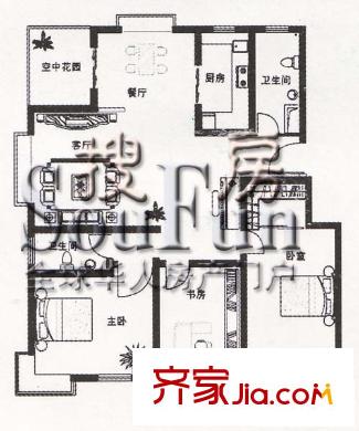 左岸華庭戶型圖3室2廳1衛(wèi)1廚