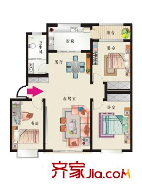 恒信幸福里戶(hù)型圖多層I戶(hù)型 3室2廳1衛(wèi)1廚