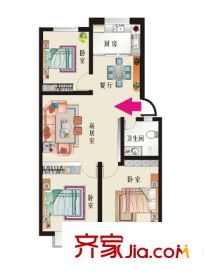 恒信幸福里戶(hù)型圖多層A2戶(hù)型 3室2廳1衛(wèi)1廚