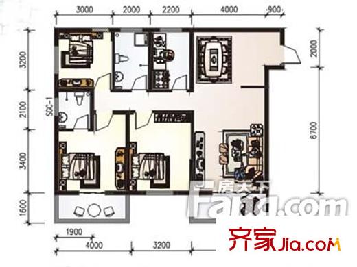 大成新苑戶型圖戶型圖 3室2廳2衛(wèi)1廚