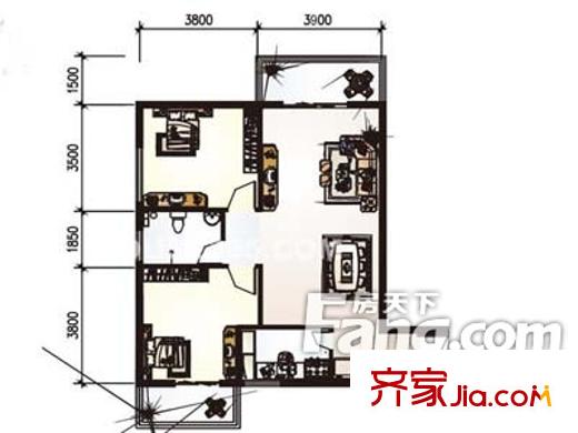 大成新苑戶型圖戶型圖 2室2廳1衛(wèi)1廚