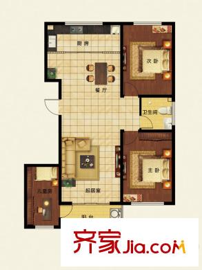 臥龍郡4號樓127.87平方米戶型 3室2廳1衛(wèi)1廚