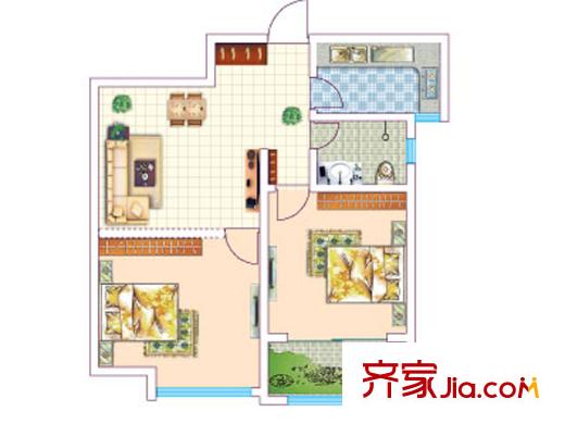 臥龍郡二期高層8/11/15號樓A2戶型 2室2廳1衛(wèi)1廚