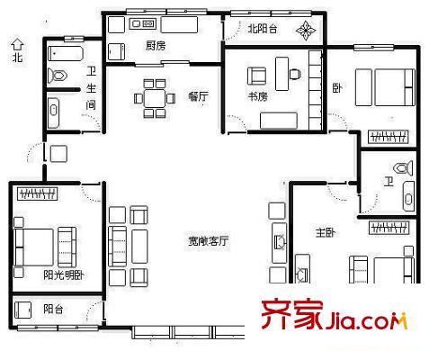 鳳怡山莊戶型圖戶型圖（4-2-2-1） 4室2廳2衛(wèi)1廚