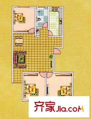 恒信麗都苑戶型圖二期高層7號(hào)樓戶型圖 3室2廳1衛(wèi)1廚
