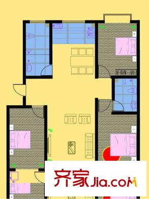 富隆苑戶型圖一期2號(hào)樓和4號(hào)樓標(biāo)準(zhǔn)層2戶型 5室3廳2衛(wèi)1廚