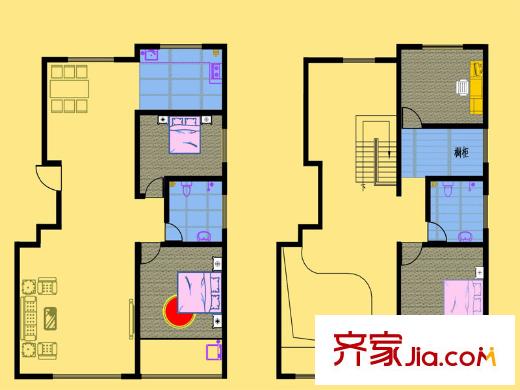 富隆苑戶型圖一期5號(hào)樓標(biāo)準(zhǔn)層1戶型復(fù)式戶型 3室2廳2衛(wèi)1廚