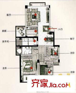 五洲時代城戶型圖空中花園A、C棟戶型圖 3室2廳2衛(wèi)1廚