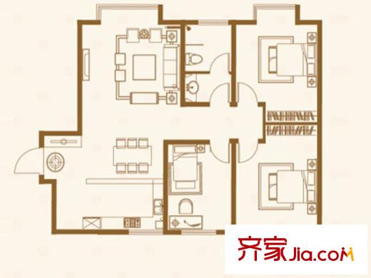 魯鴻37°戶型圖二期1號(hào)樓陽光樓王2戶型 3室2廳1衛(wèi)1廚