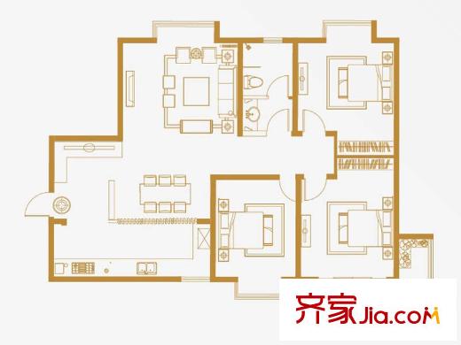 魯鴻37°戶型圖二期1號(hào)樓陽光樓王3戶型 3室2廳1衛(wèi)1廚