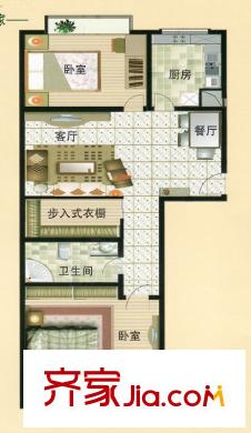 瑞泰南郡戶型圖一期高層D戶型圖 2室2廳1衛(wèi)1廚