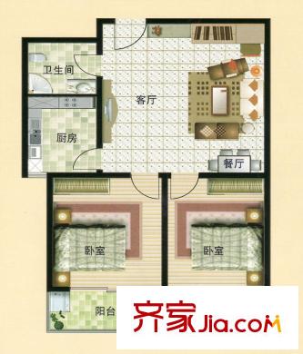 瑞泰南郡戶型圖一期高層C戶型圖 2室2廳1衛(wèi)1廚