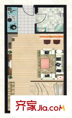 瑞泰南郡戶型圖一期高層H戶型圖 1室1廳1衛(wèi)1廚