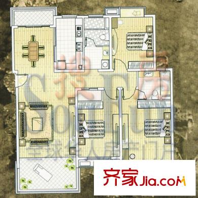 康橋水岸戶型圖3室2廳2衛(wèi)1廚