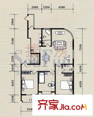 龍澤名都戶型圖3室2廳2衛(wèi)1廚