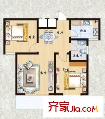 陽光新城戶型圖1號(hào)樓A戶型 2室2廳1衛(wèi)1廚