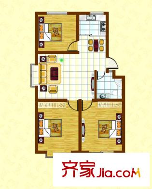 濰城春天戶型圖二期高層c2戶型 3室2廳1衛(wèi)1廚