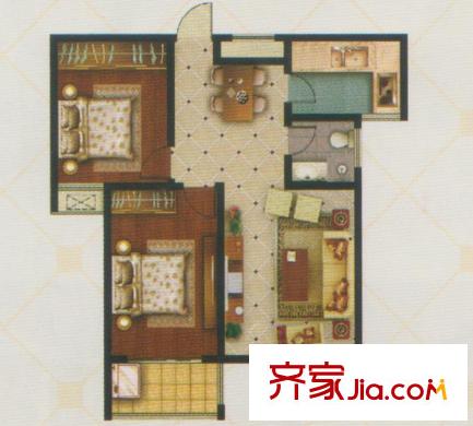 新富專家公寓三期高層4戶型 2室2廳1衛(wèi)1廚