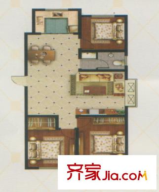 新富專家公寓三期高層1戶型 3室2廳1衛(wèi)1廚