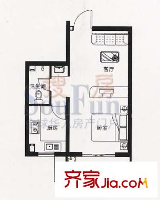 和豐城市花園戶型圖一期高層住宅標(biāo)準(zhǔn)層戶型圖 1室1廳1衛(wèi)1廚
