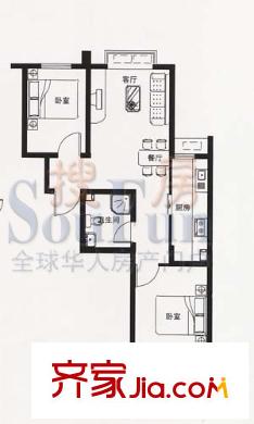 和豐城市花園戶型圖一期高層住宅標(biāo)準(zhǔn)層戶型圖 2室2廳1衛(wèi)1廚