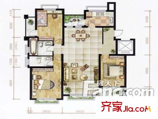 金葉櫻海園戶型圖戶型圖 3室2廳1衛(wèi)1廚