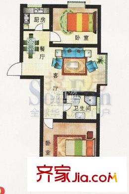 四方家和花園戶型圖3#B戶型 2室2廳1衛(wèi)1廚