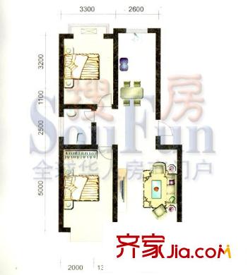 城市之星戶型圖多層D戶型 2室1廳1衛(wèi)1廚